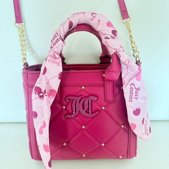 NWT JUICY COUTURE HOLDING THE LINE MINI BAG CROSSBODY W CHERRY SCARF PINK This l - Picture 1 of 6